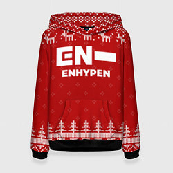 Толстовка-худи женская Новогодний Enhypen с оленями, цвет: 3D-черный