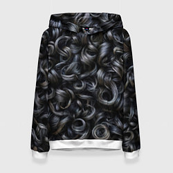 Толстовка-худи женская Черные кудри, цвет: 3D-белый