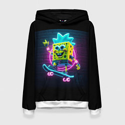 Толстовка-худи женская Sponge Bob on a skateboard - ai art fantasy, цвет: 3D-белый