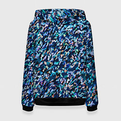 Толстовка-худи женская Абстрактная текстура синий пёстрый, цвет: 3D-черный