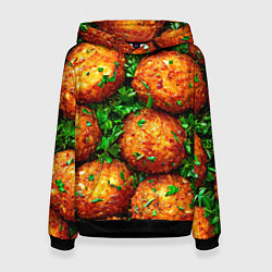 Толстовка-худи женская Котлеты, цвет: 3D-черный