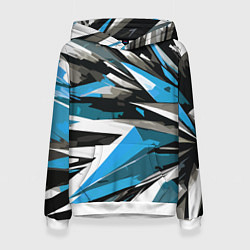 Толстовка-худи женская Чёрно-сине-белая абстракция, цвет: 3D-белый