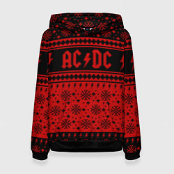 Толстовка-худи женская ACDC christmas sweater, цвет: 3D-черный