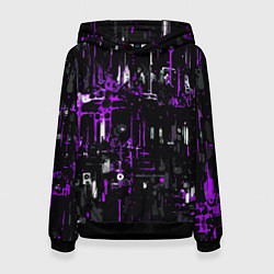 Толстовка-худи женская Бело-фиолетовая тревожная абстракция на чёрном фон, цвет: 3D-черный