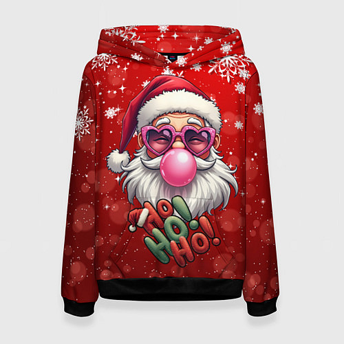 Женская толстовка Санта в розовых очках и жвачкой / 3D-Черный – фото 1