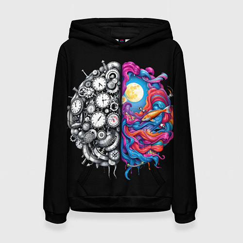 Женская толстовка Правое и левое полушарие / 3D-Черный – фото 1