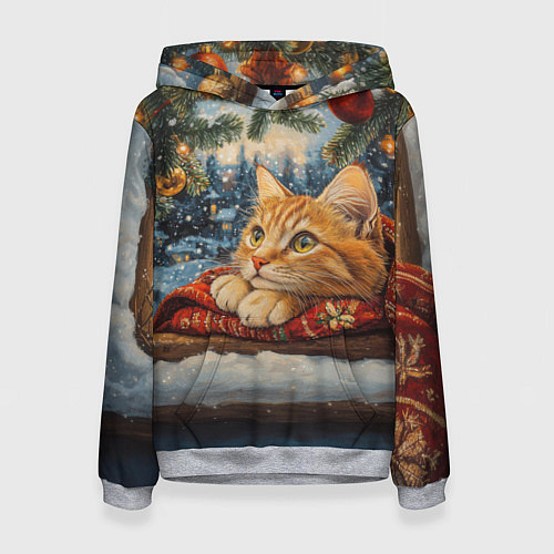 Женская толстовка Рыжий новогодний кот / 3D-Меланж – фото 1
