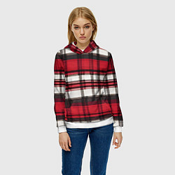 Толстовка-худи женская Красно-белая ткань в клетку, цвет: 3D-белый — фото 2