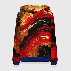 Толстовка-худи женская Красно-золотые брызги на чёрном фоне, цвет: 3D-синий