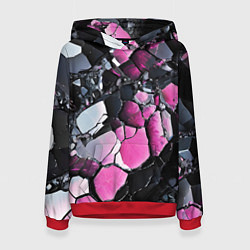 Толстовка-худи женская Чёрно-розовый камень, цвет: 3D-красный