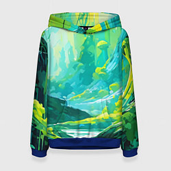 Толстовка-худи женская Зелёная кислотная абстракция, цвет: 3D-синий