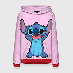 Толстовка-худи женская Stitch on a pink background, цвет: 3D-красный
