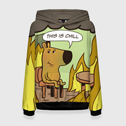 Толстовка-худи женская This is chill - this is fine мем, цвет: 3D-черный