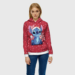 Толстовка-худи женская Новогодний Стич, цвет: 3D-белый — фото 2