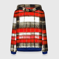 Толстовка-худи женская Чёрные полосы на красно-белом фоне, цвет: 3D-синий