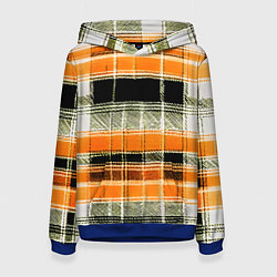 Толстовка-худи женская Белые полосы на чёрно-жёлтом фоне, цвет: 3D-синий