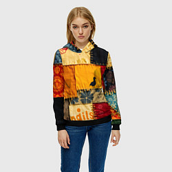 Толстовка-худи женская Пэчворк с птичкой, цвет: 3D-черный — фото 2