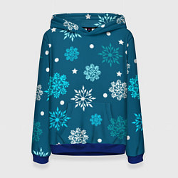 Толстовка-худи женская Резные снежинки, цвет: 3D-синий
