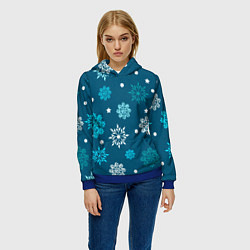 Толстовка-худи женская Резные снежинки, цвет: 3D-синий — фото 2