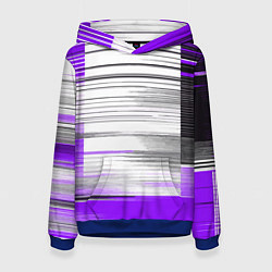 Толстовка-худи женская Чёрные вертикальные полосы на фиолетово-белом фоне, цвет: 3D-синий
