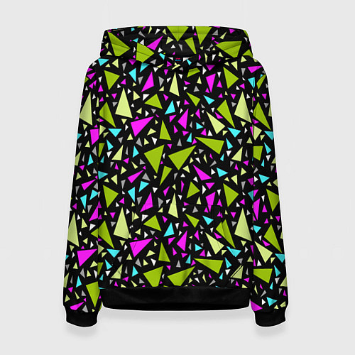 Женская толстовка Неоновые разноцветные треугольники на черном / 3D-Черный – фото 1