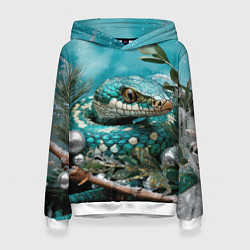 Толстовка-худи женская Зеленая змея новый год, цвет: 3D-белый