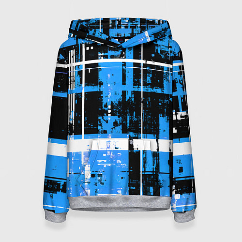 Женская толстовка Сине-белый гранж на чёрном фоне / 3D-Меланж – фото 1