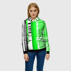 Толстовка-худи женская Белые полосы на зелёно-чёрном фоне, цвет: 3D-черный — фото 2