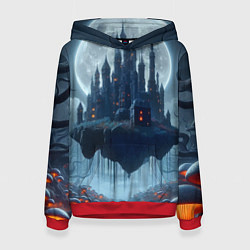 Толстовка-худи женская Замок Дракулы и неоновые грибы - нейроарт фантазия, цвет: 3D-красный