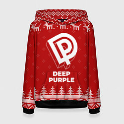 Толстовка-худи женская Новогодний Deep Purple с оленями, цвет: 3D-черный