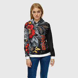 Толстовка-худи женская Россия - цветочный узор, цвет: 3D-белый — фото 2