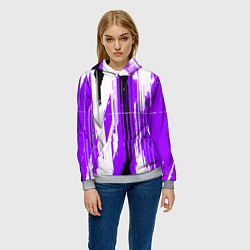 Толстовка-худи женская Вертикальные чёрно-белые линии на фиолетовом фоне, цвет: 3D-меланж — фото 2