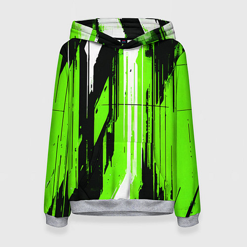 Женская толстовка Вертикальные чёрно-белые линии на зелёном фоне / 3D-Меланж – фото 1