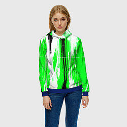 Толстовка-худи женская Вертикальные чёрно-белые линии на зелёном фоне, цвет: 3D-синий — фото 2