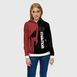 Толстовка-худи женская Mazda и череп, цвет: 3D-белый — фото 2