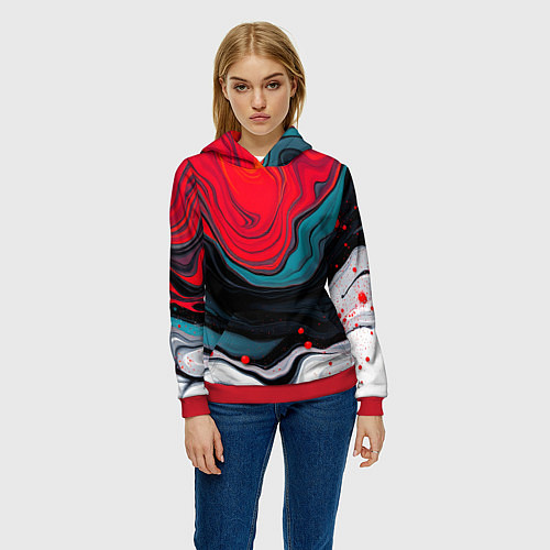 Женская толстовка Абстракция эбру / 3D-Красный – фото 3
