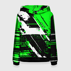 Толстовка-худи женская Diagonal black and white stripes on a green backgr, цвет: 3D-черный