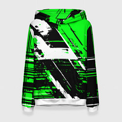 Толстовка-худи женская Diagonal black and white stripes on a green backgr, цвет: 3D-белый