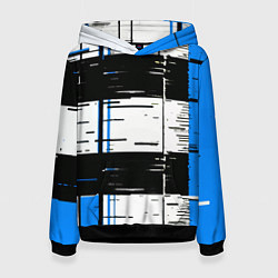 Толстовка-худи женская Синие и чёрные полосы на белом фоне, цвет: 3D-черный