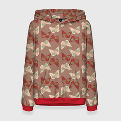 Толстовка-худи женская Бабочки зелено-бежевые, цвет: 3D-красный