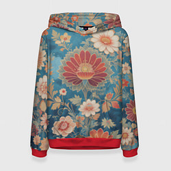 Толстовка-худи женская Ботанические узоры, цвет: 3D-красный