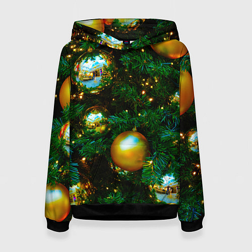 Женская толстовка Новогодние украшения на ветках / 3D-Черный – фото 1