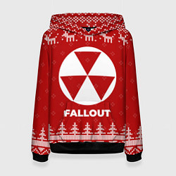 Толстовка-худи женская Новогодний Fallout с оленями, цвет: 3D-черный