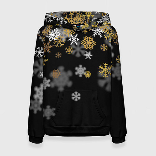 Женская толстовка Снежинки объемные золотистые / 3D-Черный – фото 1