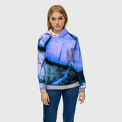 Толстовка-худи женская Трещины на абстрактном синем фоне, цвет: 3D-меланж — фото 2