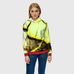 Толстовка-худи женская Трещины на абстрактном жёлтом фоне, цвет: 3D-красный — фото 2