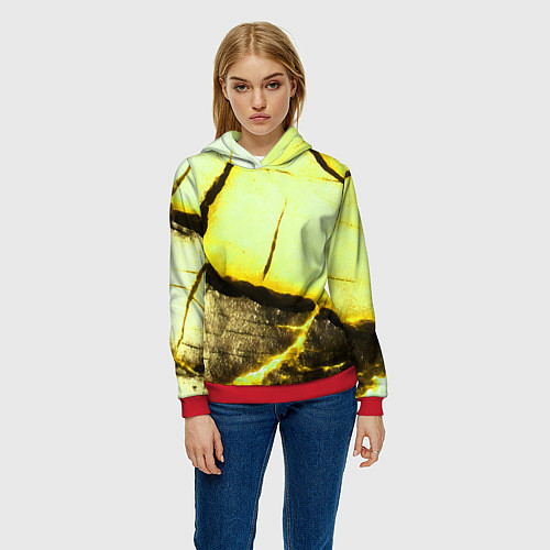 Женская толстовка Трещины на абстрактном жёлтом фоне / 3D-Красный – фото 3
