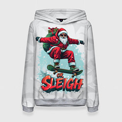 Толстовка-худи женская Санта с подарками на скейте, цвет: 3D-меланж