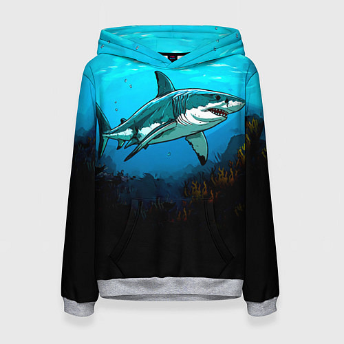Женская толстовка Акула в синем море / 3D-Меланж – фото 1