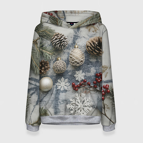 Женская толстовка Новогодние игрушки и шишки / 3D-Меланж – фото 1